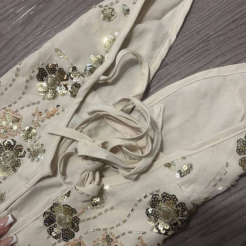 Elegant Cream Sequin Embellished Tank Top